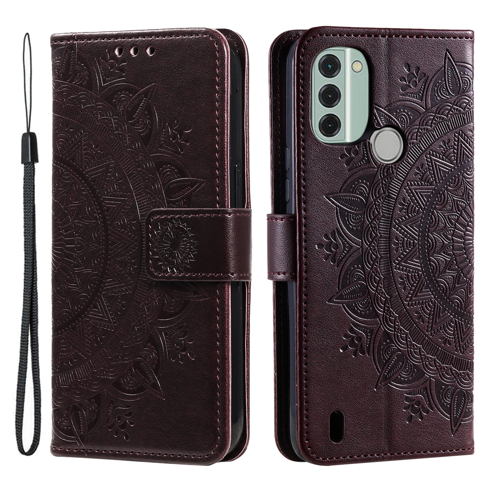 For Nokia C31 4G Mobile Phone Shell Imprinted Mandala Flower Pattern Wallet Stand Phone Cover Case with Strap For Nokia C31 4G Mobile Phone Shell Imprinted Mandala Flower Pattern Wallet Stand Phone Cover Case with Strap